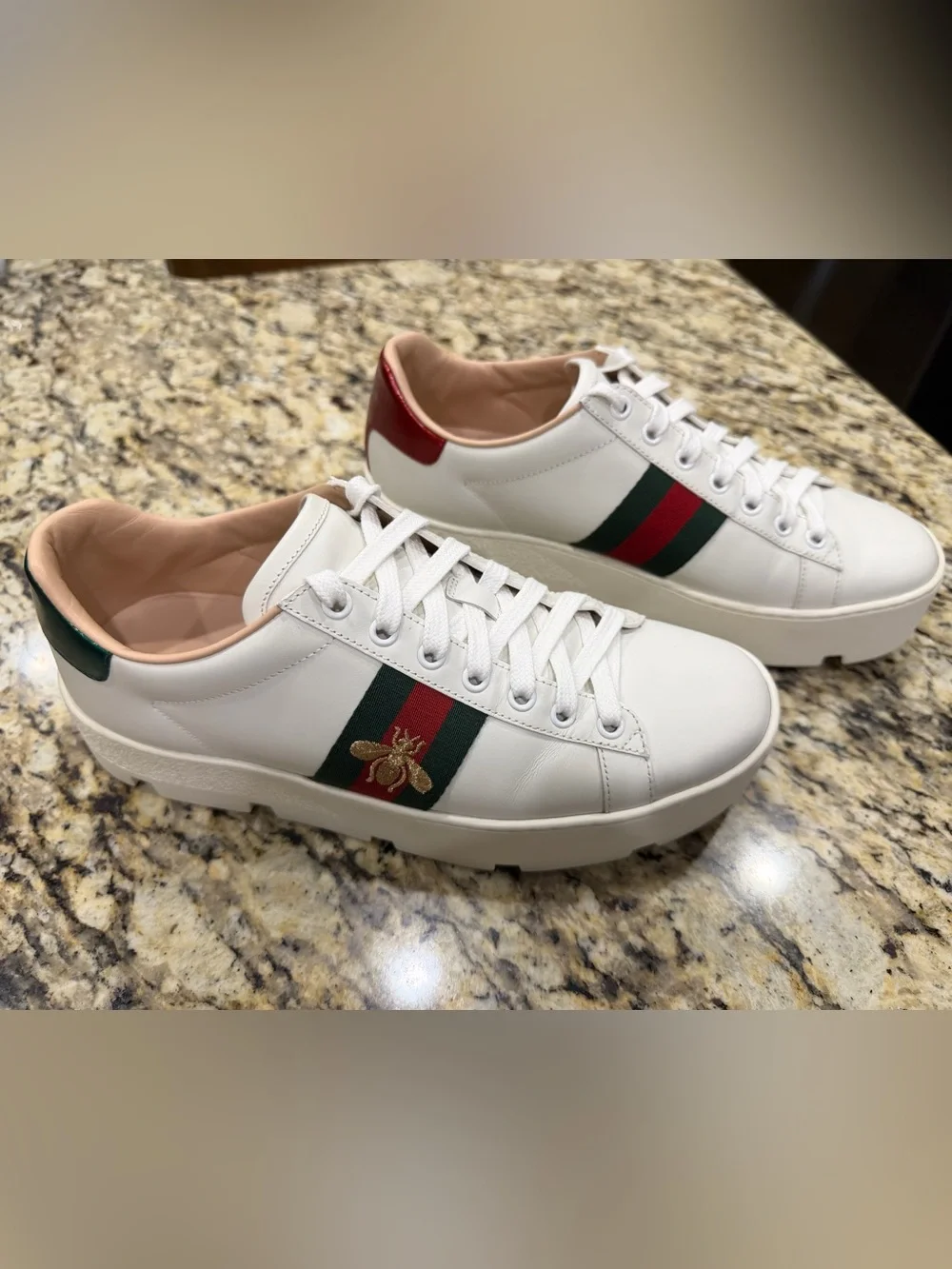 Gucci Ace embroidered leather platform sneakers White